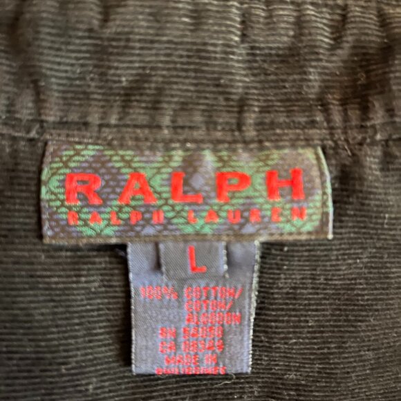 RALPH Ralph Lauren Size L Black Corduroy Button-Down Shirt - Picture 2 of 9
